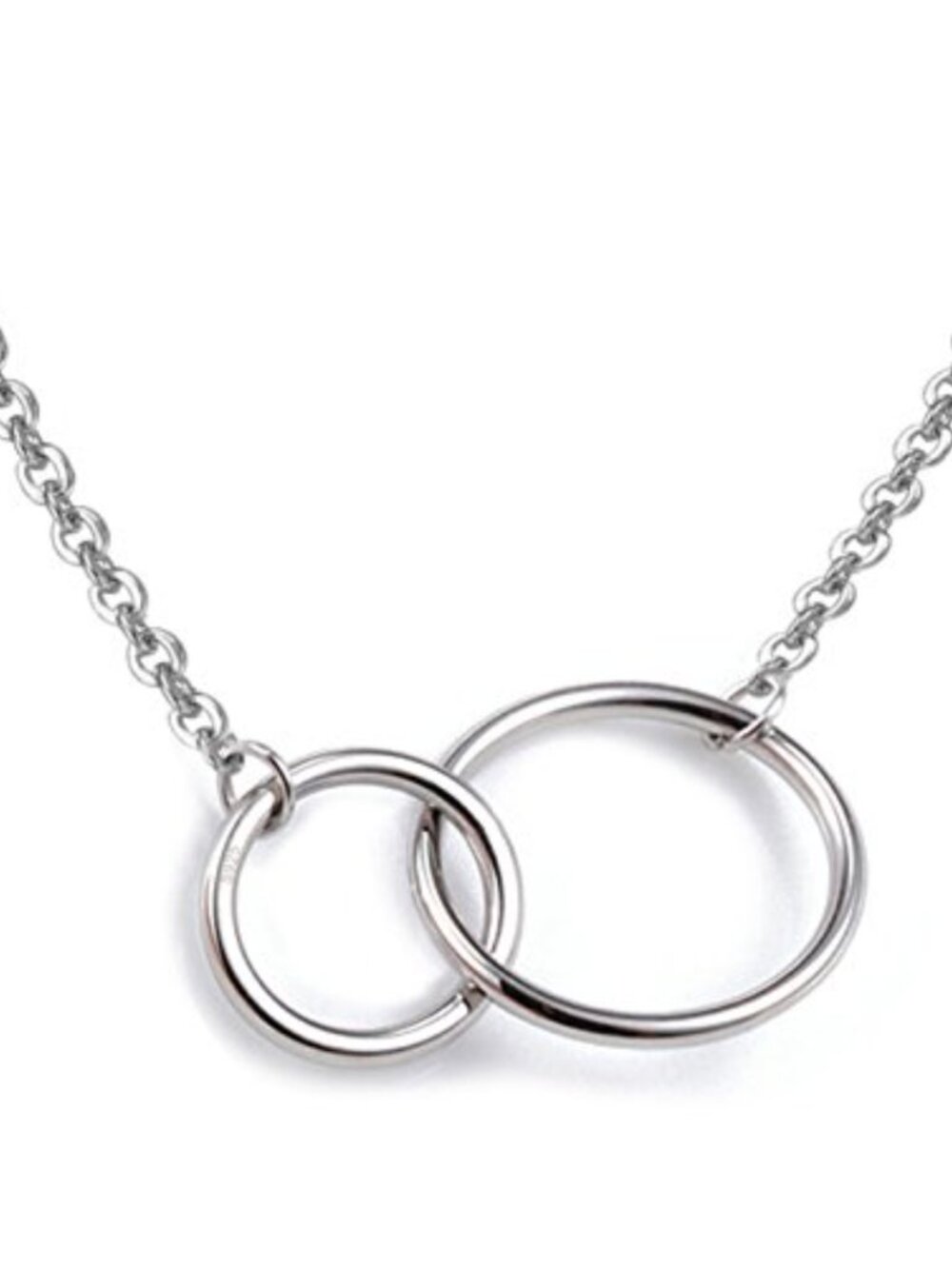 925 Sterling Silver Necklace Interlocking Two-Circles Pendant 16+2" Extender